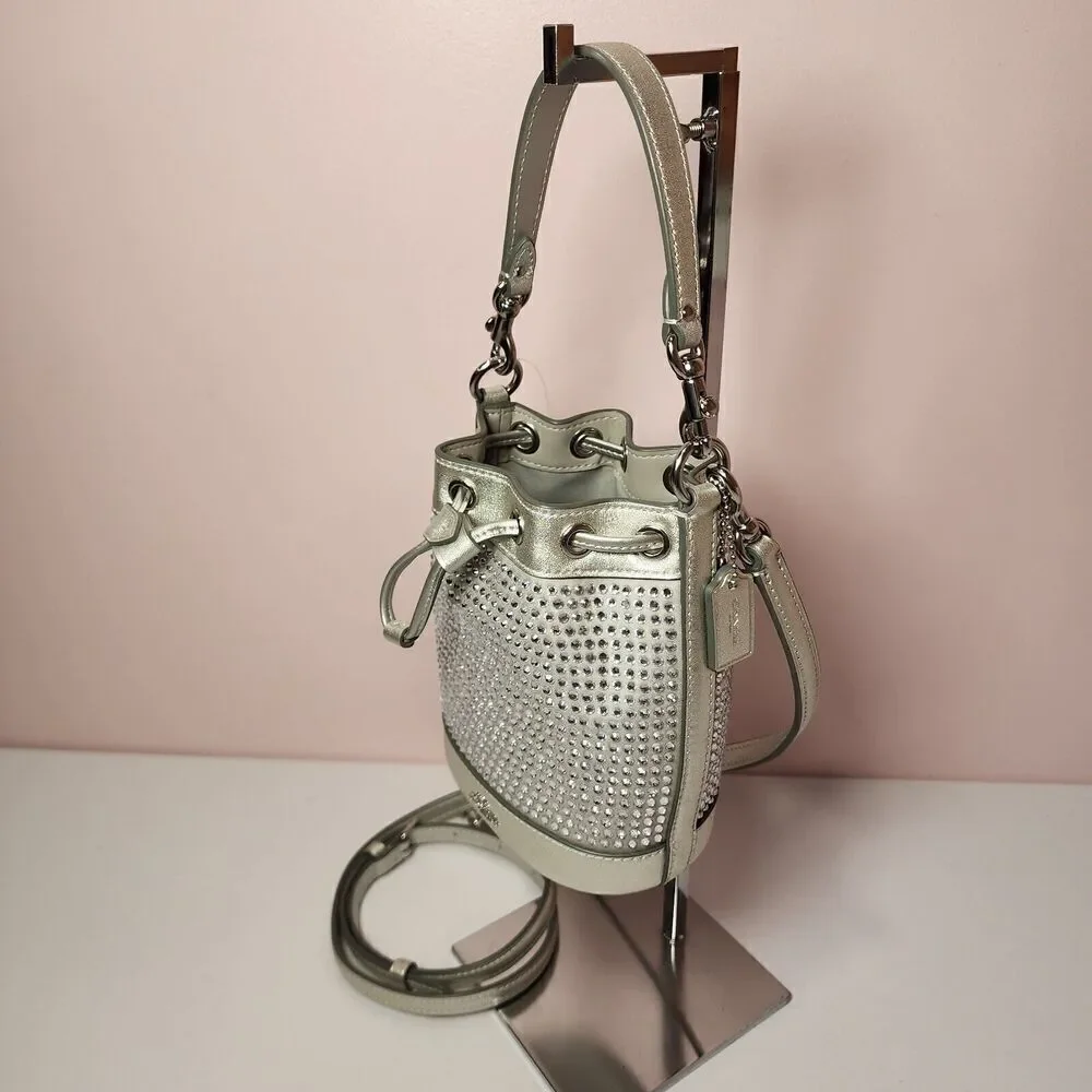 NWT Coach CW301 Mini Bucket Bag With Crystal Silver
